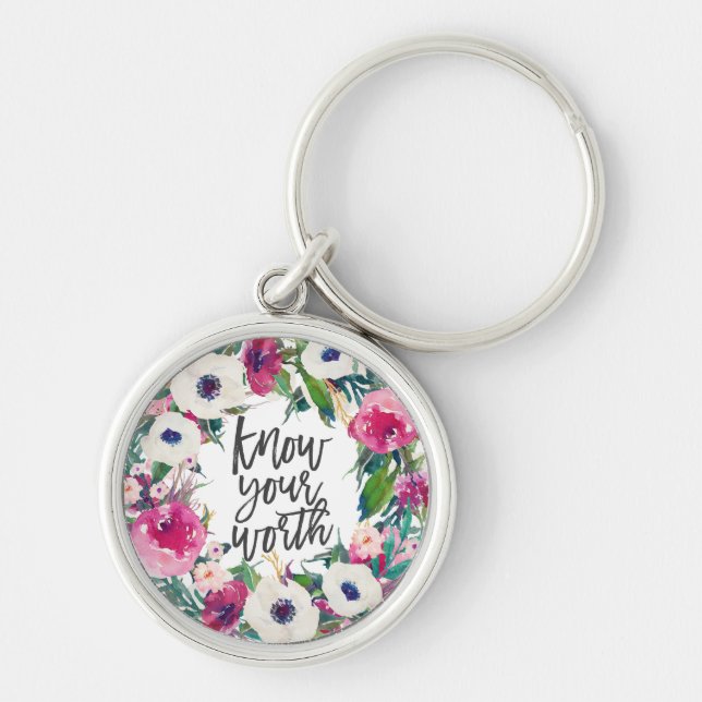 Know Your Worth, Inspirational Affirmation quote Key Ring (Front)