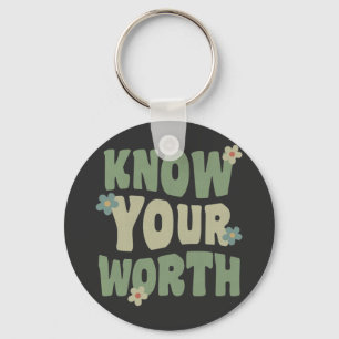 know your worth vintage groovy quote key ring