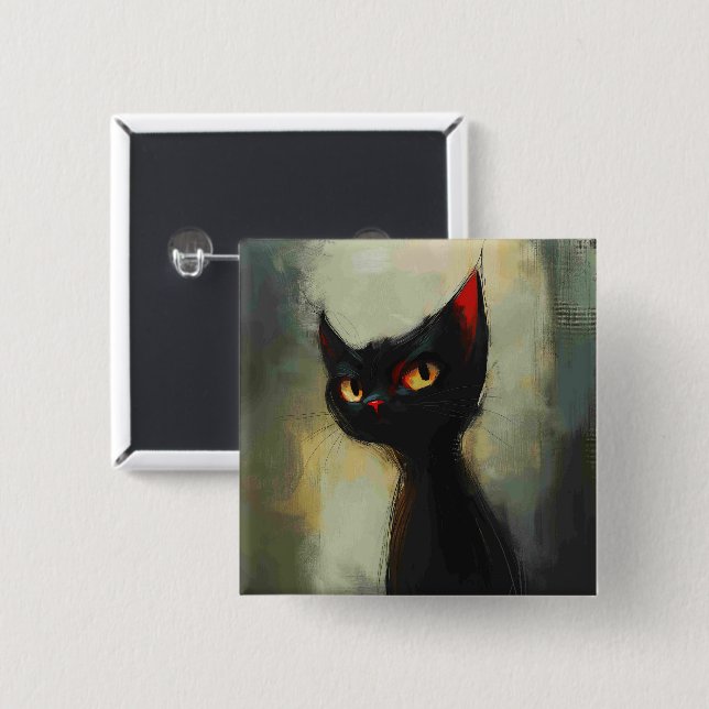  Knowing Black Ninja Cat  15 Cm Square Badge (Front & Back)