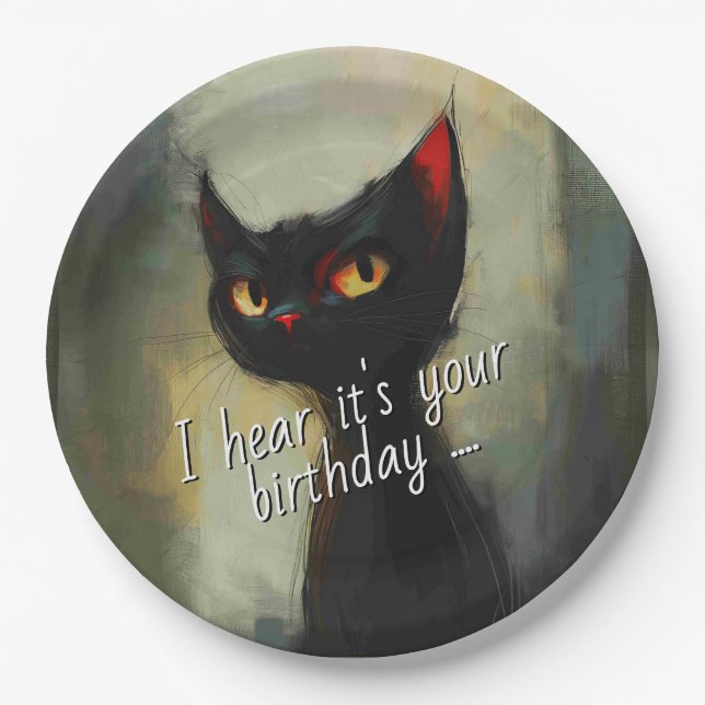  Knowing Black Ninja Cat Birthday Paper Plate (Front)