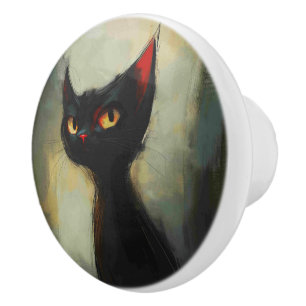 Knowing Black Ninja Cat Ceramic Knob