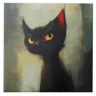Knowing Black Ninja Cat Ceramic Tile