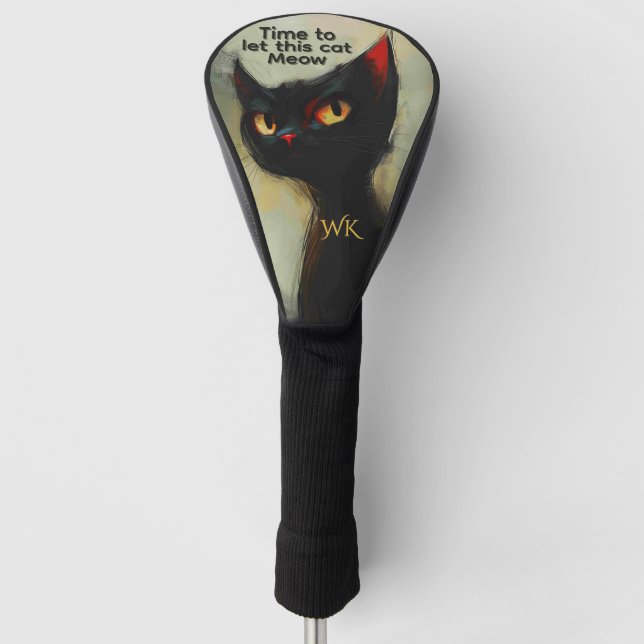  Knowing Black Ninja Cat Funny & Monogrammed Golf Head Cover (Front)