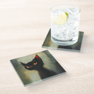 Knowing Black Ninja Cat Glass Coaster