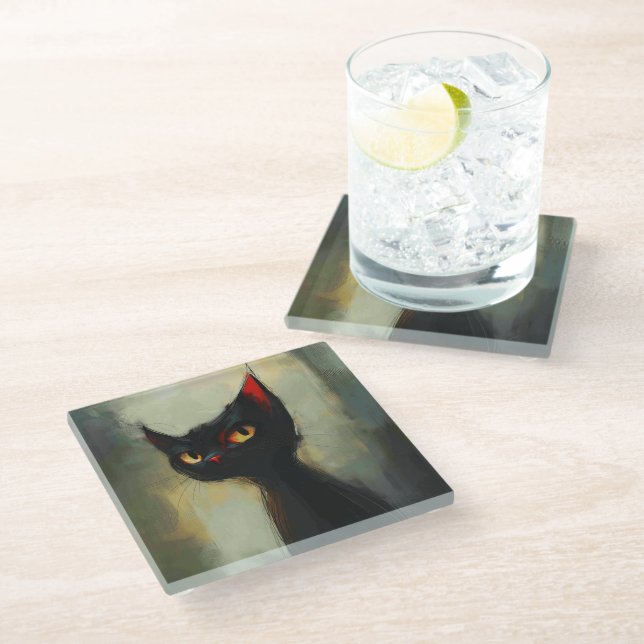  Knowing Black Ninja Cat  Glass Coaster (Angled)