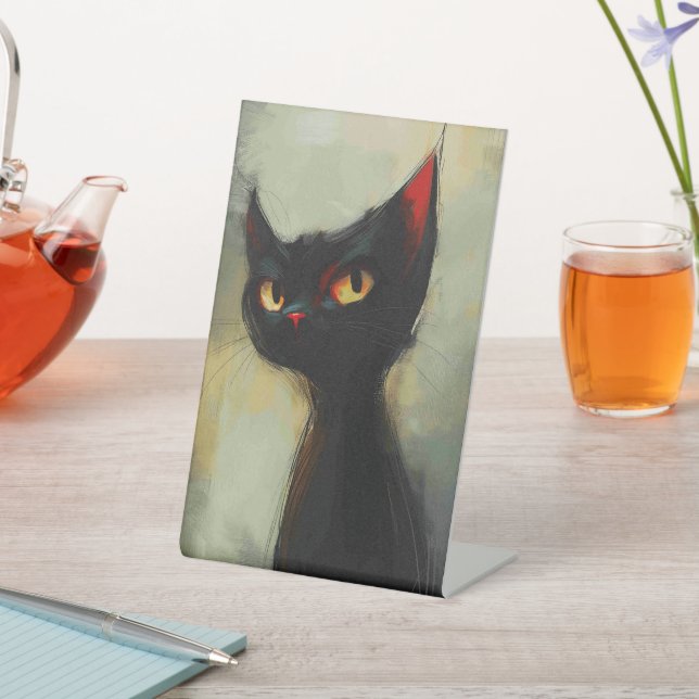  Knowing Black Ninja Cat  Pedestal Sign (In SItu)