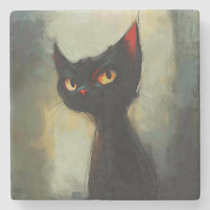 Knowing Black Ninja Cat Stone Coaster