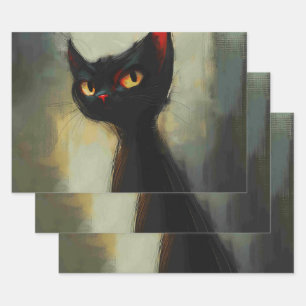 Knowing Black Ninja Cat Wrapping Paper Sheet