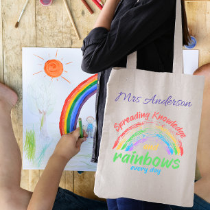Knowledge and Rainbows Colourful Teacher Gift Tote Bag