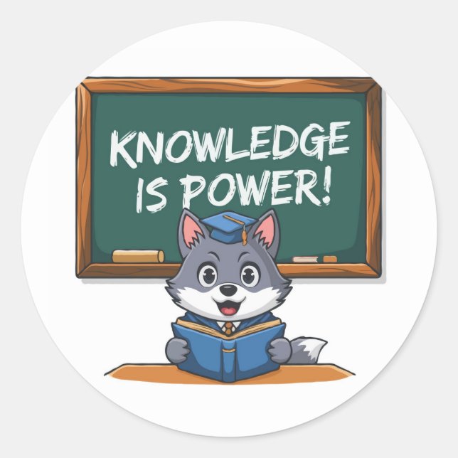 Knowledge is Power - Teacher Cat Back To School Classic Round Sticker (Front)