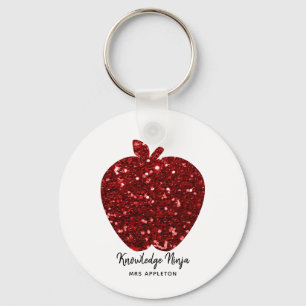 Knowledge Ninja Faux Glitter Red Apple Teacher Key Ring