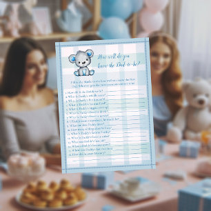Knows Daddy Best Cute Grey Bear Boy Shower Game Invitation