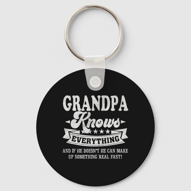Knows Everything Funny Fathers Day Men Dad Papa  Key Ring (Front)