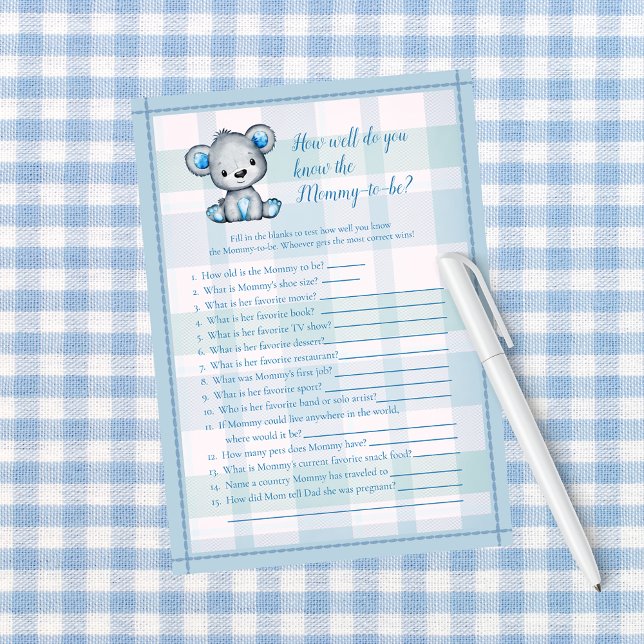 Knows Mummy Best Cute Grey Bear Boy Shower Game Invitation (Creator Uploaded)