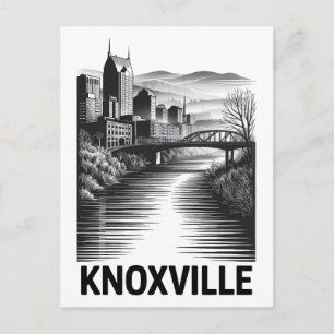 Knoxville Tennessee Skyline Black White Woodcut Holiday Postcard