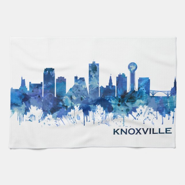 Knoxville Tennessee Skyline Blue Tea Towel (Horizontal)