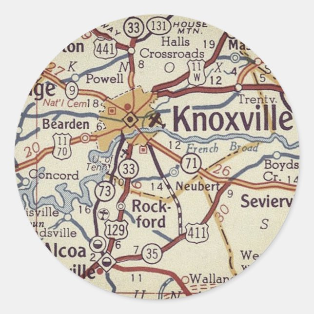 Knoxville TN Map Classic Round Sticker (Front)