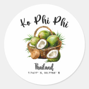 Ko Phi Phi Coconut Thailand Tropical Koh Island Gp Classic Round Sticker