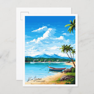 Ko Samui Thailand travel Vintage illustration Postcard