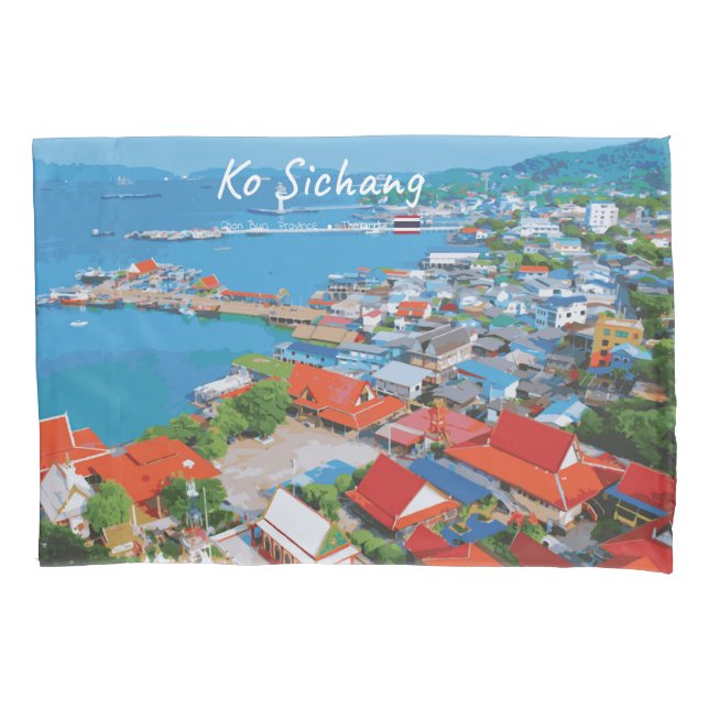 Ko Sichang, Thailand - Vibrant Harbour View Pillowcase (Front-Left)