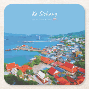 Ko Sichang, Thailand - Vibrant Harbour View Square Paper Coaster