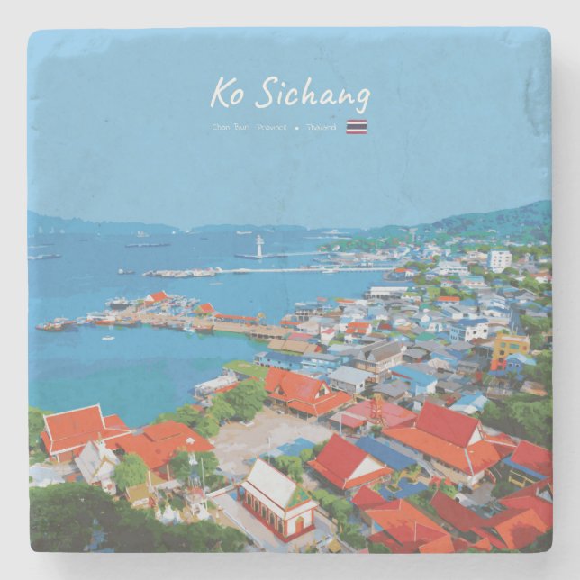 Ko Sichang, Thailand - Vibrant Harbour View Stone Coaster (Front)