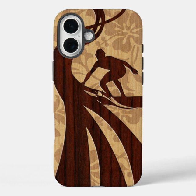 Koa Wood Surfer Faux Wood Surfboard Case-Mate iPhone Case (Back)