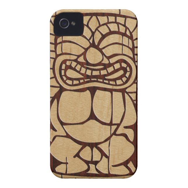 Koa Wood Tiki Ailani Surfboard iPhone 4 Cases (Back)