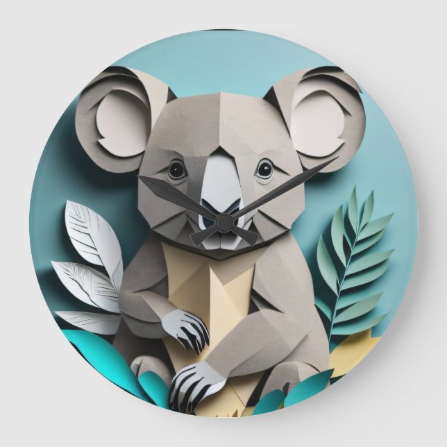 Koala 3D Paper Art Design T-shirt  Large Clock (Front)