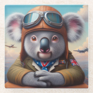 Koala Aeroplane Pilot Glass Coaster