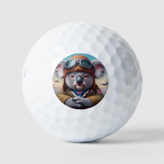 Koala Aeroplane Pilot Golf Balls (Front)