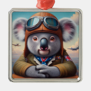 Koala Aeroplane Pilot Metal Ornament