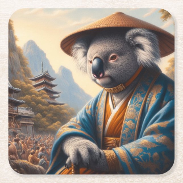 Koala Ancient Japan Square Paper Coaster (Front)