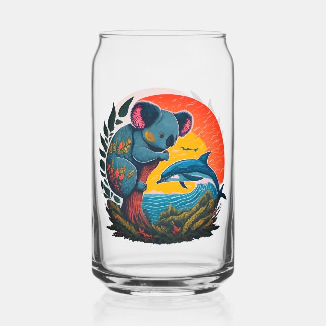 Koala and Dolphin  Can Glass (Front)