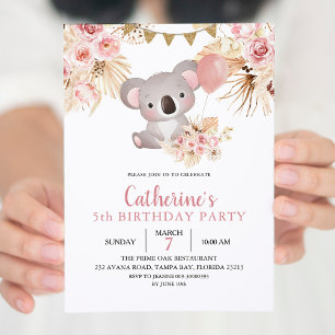 Koala and Pampas Grass Kid's Birthday Invitation
