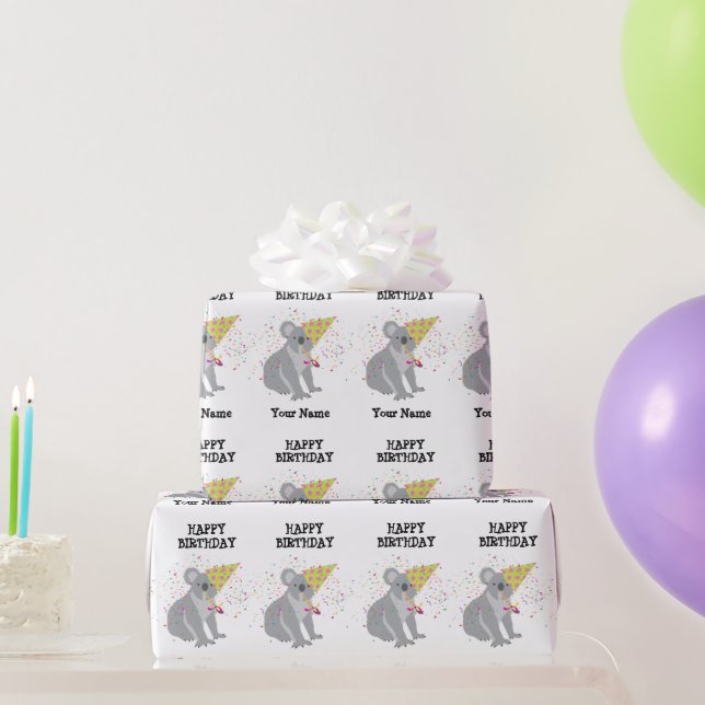 Koala - Animals Having a Party Boys Girls Name  Wrapping Paper (Party Gifts)