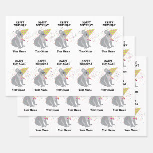 Koala - Animals Having a Party Boys Girls Name Wrapping Paper Sheet