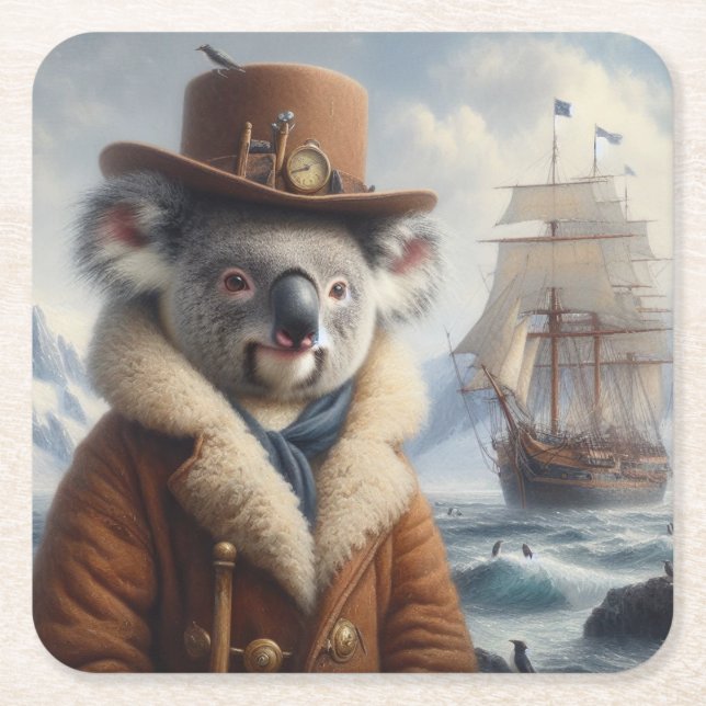 Koala Arctic Explorer Square Paper Coaster (Front)