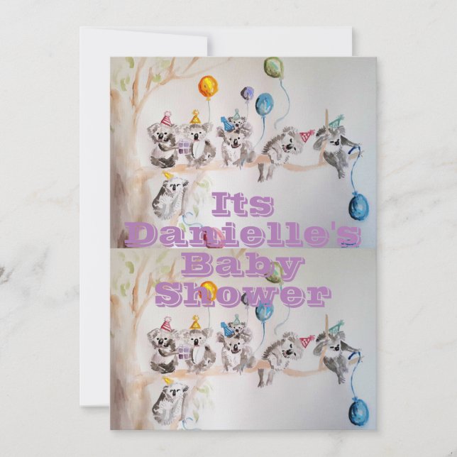 Koala Art Watercolour Girls Baby Shower Invitation (Front)