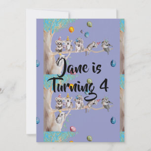 Koala Art Watercolour Girls Birthday Invitation