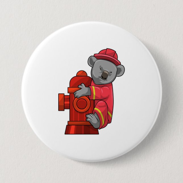 Koala as Firefighter with Fire hydrant 7.5 Cm Round Badge (Front)