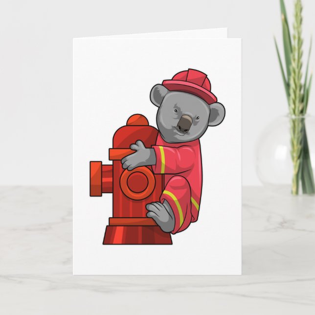 Koala as Firefighter with Fire hydrant Card (Front)
