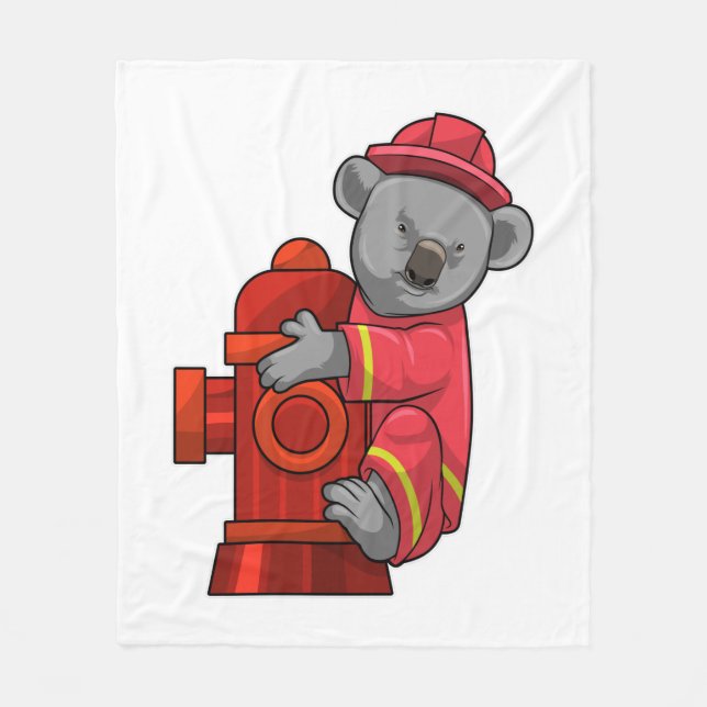Koala as Firefighter with Fire hydrant Fleece Blanket (Front)