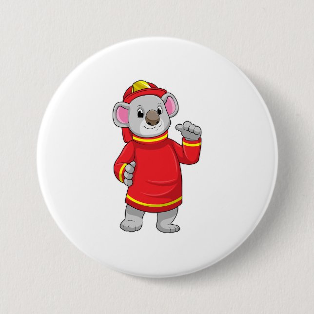 Koala as Firefighter with Helmet 7.5 Cm Round Badge (Front)