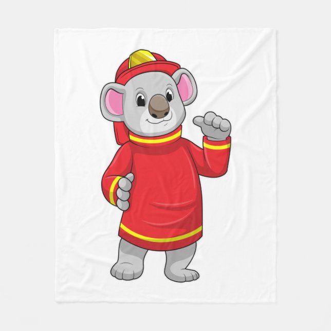 Koala as Firefighter with Helmet Fleece Blanket (Front)