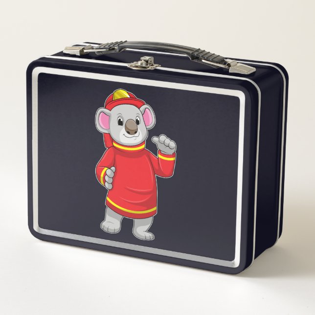 Koala as Firefighter with Helmet Metal Lunch Box (Front)