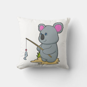 Koala as Fisher with Fishing rod & Fish Cushion