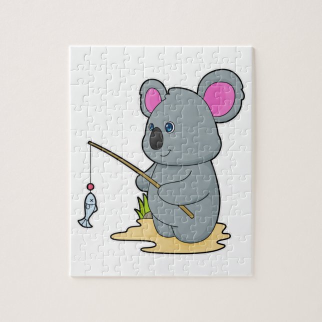 Koala as Fisher with Fishing rod & Fish Jigsaw Puzzle (Vertical)