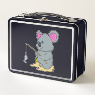 Koala as Fisher with Fishing rod & Fish Metal Lunch Box