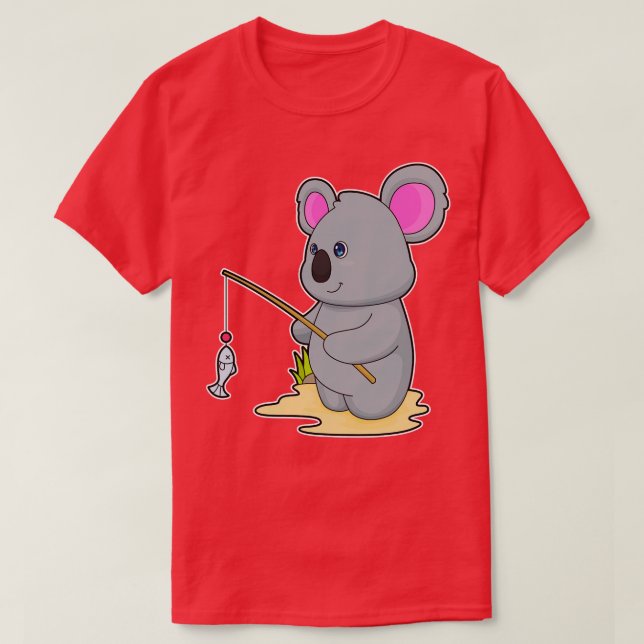 Koala as Fisher with Fishing rod Fish T-Shirt (Design Front)
